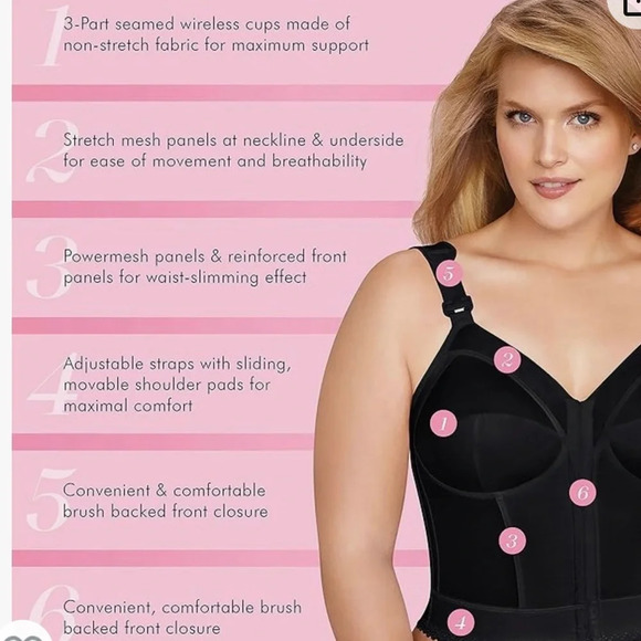 Exquisite Form Fully Front Close Longline Posture Bra Style 5107530 Black 44C - Picture 2 of 15